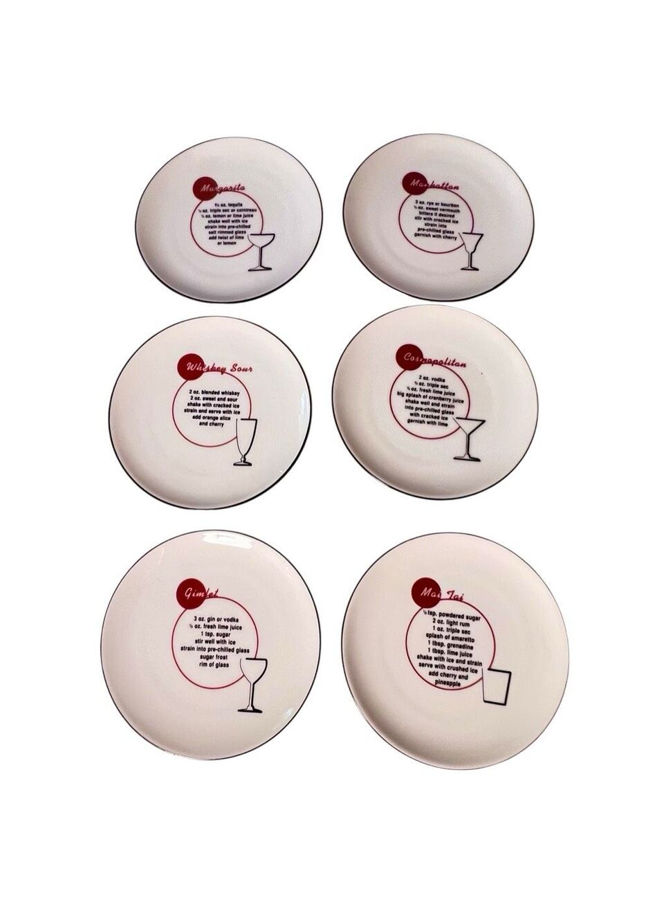 Pottery Barn White Mini Plates With Recipes Retro Charcuterie Holidays Set of 6